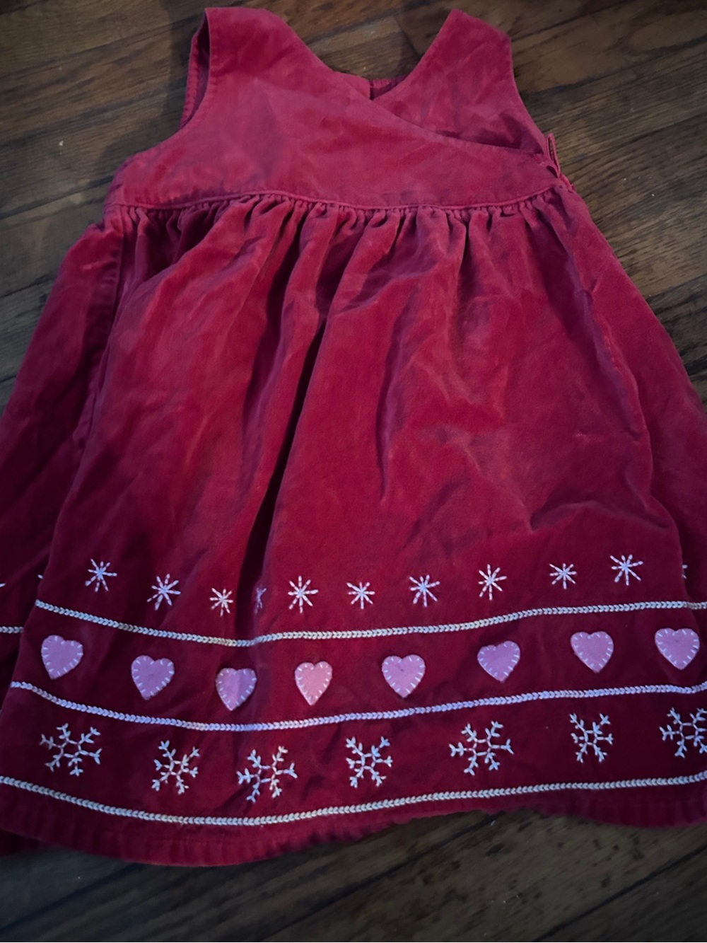 Girls Red Velvet Holiday Dress with Heart & Snowflake Trim 4t